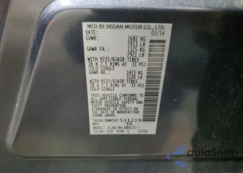 2014 Infiniti Qx60 z USA, uszkodzony, nr VIN 5N1AL0MM5EC531219